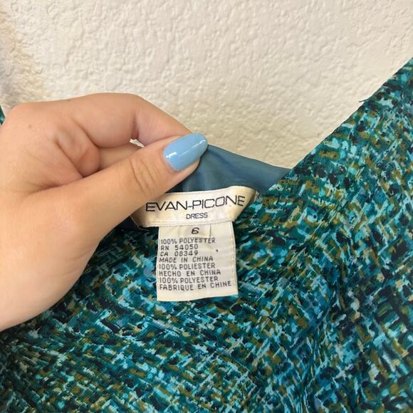Y2k Evan Picone Scoop Neck Flowy Midi Dress Green Size 6 - Picture 3 of 5